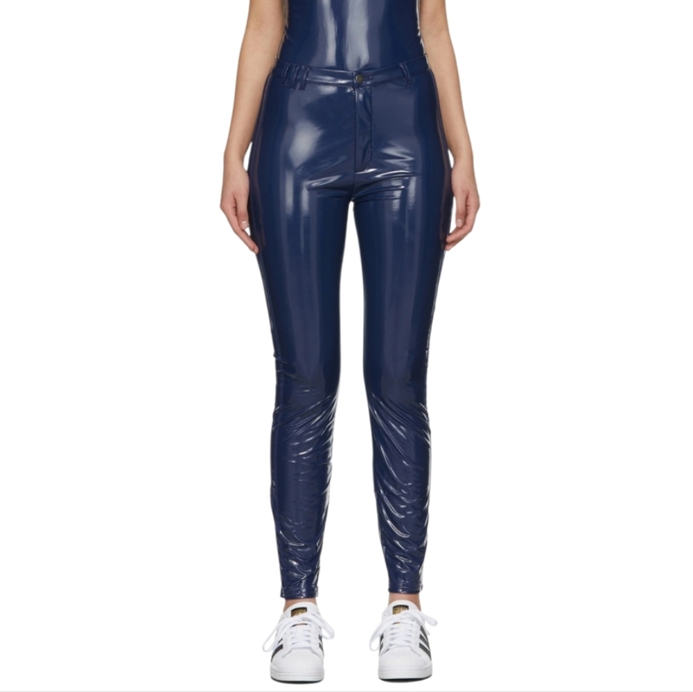 {Adidas & Ivy Park} NWT Women's Pants Blue Shiny Latex - Size SMALL